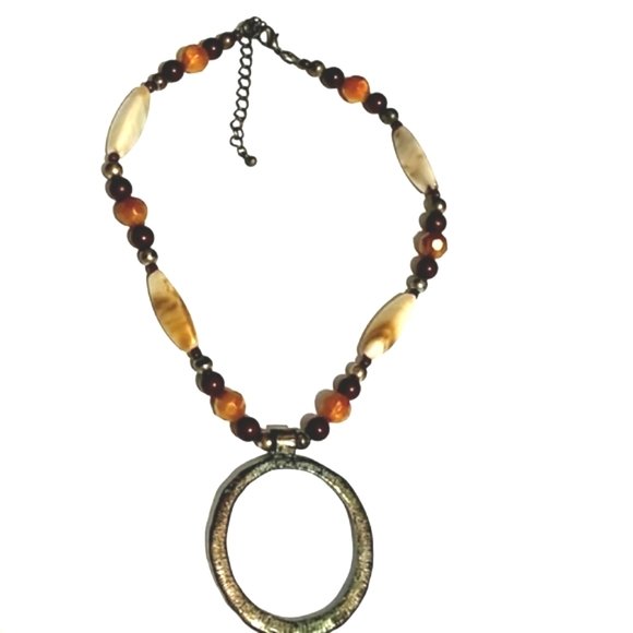 💥CLEARANCE💥VINTAGE AGATE STONE BEADED PENDANT CHOKER COLLAR 19" NECKLACE - Picture 5 of 9